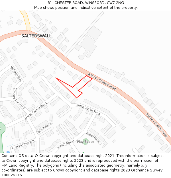 81, CHESTER ROAD, WINSFORD, CW7 2NG: Location map and indicative extent of plot