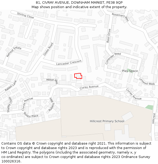 81, CIVRAY AVENUE, DOWNHAM MARKET, PE38 9QP: Location map and indicative extent of plot