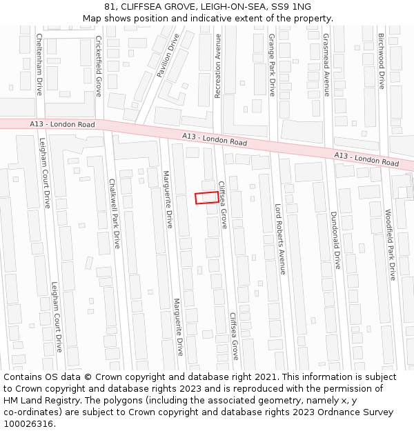 81, CLIFFSEA GROVE, LEIGH-ON-SEA, SS9 1NG: Location map and indicative extent of plot