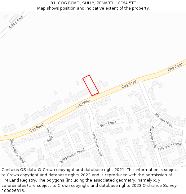 81, COG ROAD, SULLY, PENARTH, CF64 5TE: Location map and indicative extent of plot