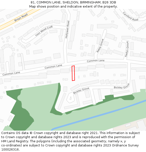 81, COMMON LANE, SHELDON, BIRMINGHAM, B26 3DB: Location map and indicative extent of plot