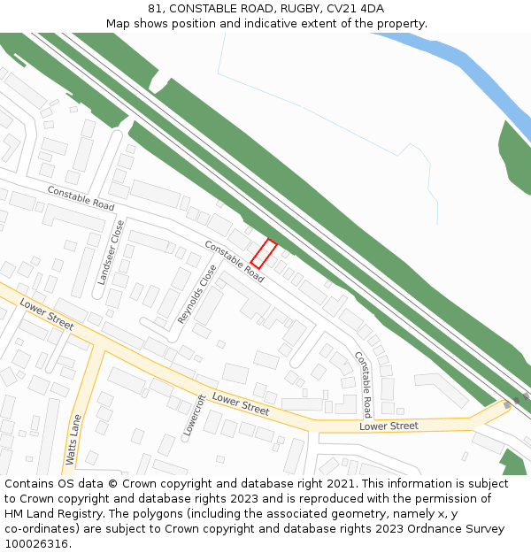 81, CONSTABLE ROAD, RUGBY, CV21 4DA: Location map and indicative extent of plot