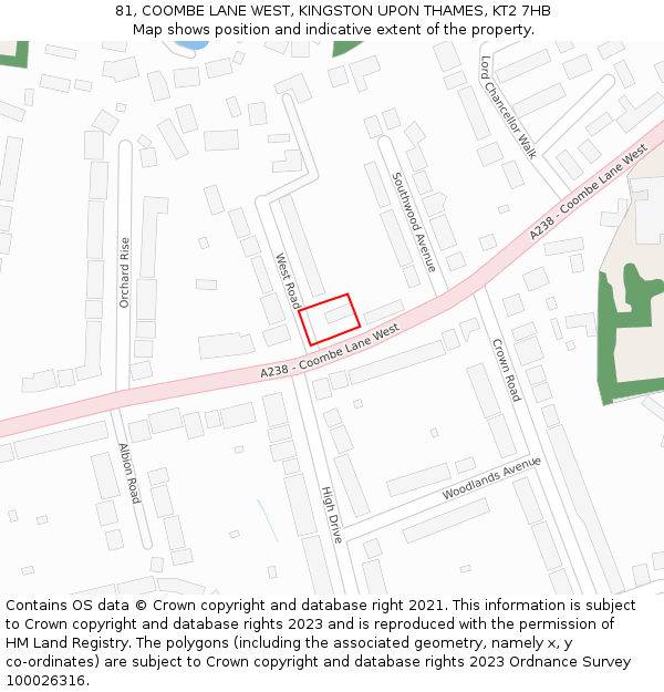 81, COOMBE LANE WEST, KINGSTON UPON THAMES, KT2 7HB: Location map and indicative extent of plot