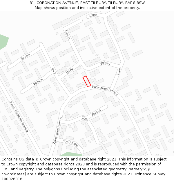 81, CORONATION AVENUE, EAST TILBURY, TILBURY, RM18 8SW: Location map and indicative extent of plot