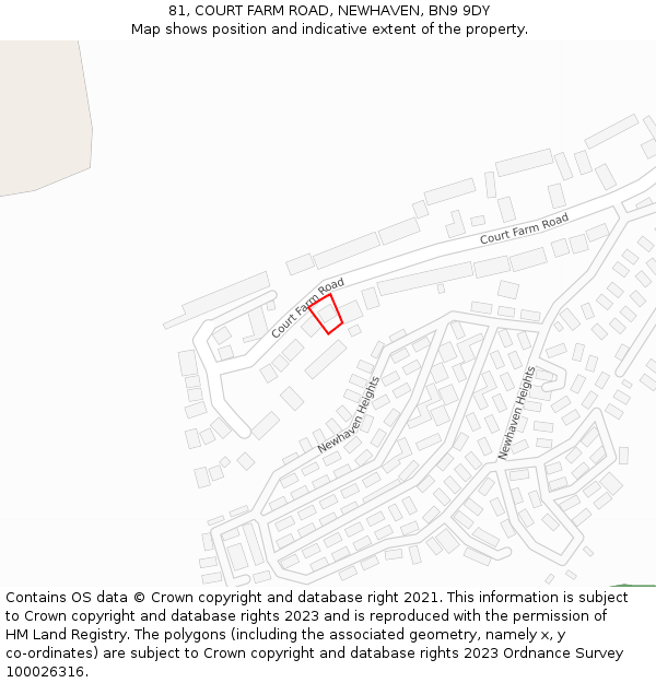 81, COURT FARM ROAD, NEWHAVEN, BN9 9DY: Location map and indicative extent of plot