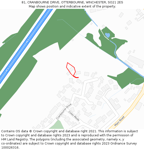 81, CRANBOURNE DRIVE, OTTERBOURNE, WINCHESTER, SO21 2ES: Location map and indicative extent of plot
