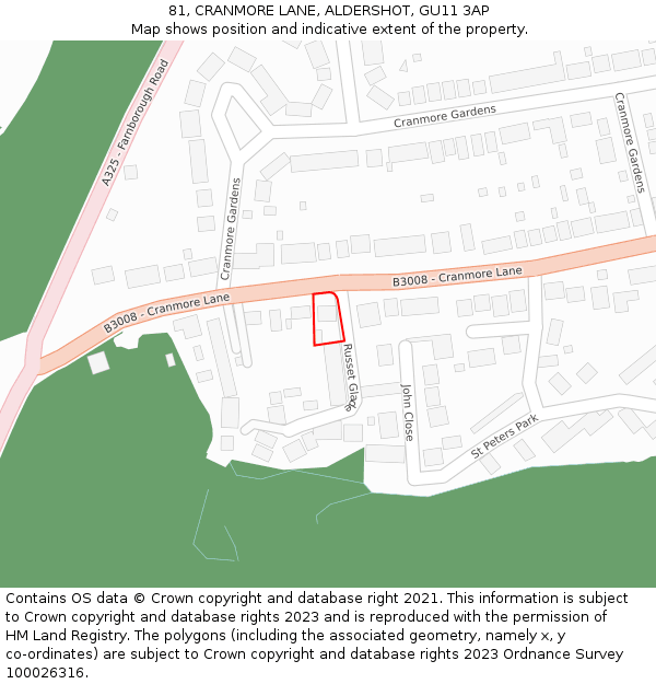 81, CRANMORE LANE, ALDERSHOT, GU11 3AP: Location map and indicative extent of plot