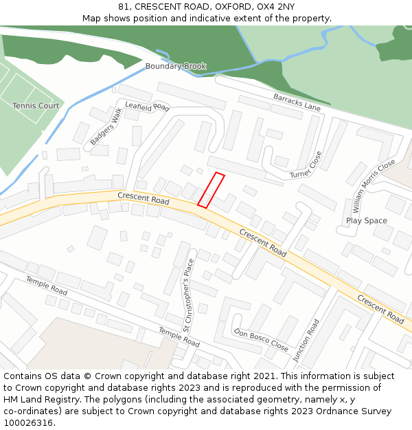 81, CRESCENT ROAD, OXFORD, OX4 2NY: Location map and indicative extent of plot