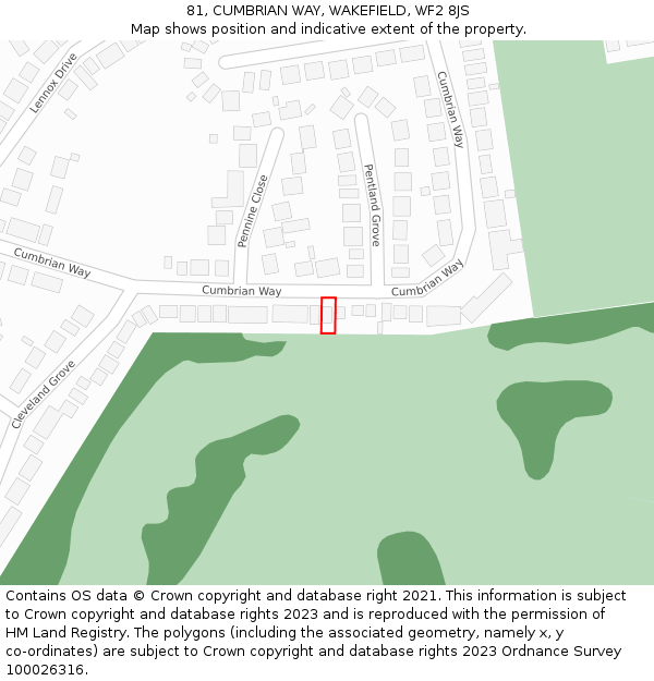 81, CUMBRIAN WAY, WAKEFIELD, WF2 8JS: Location map and indicative extent of plot