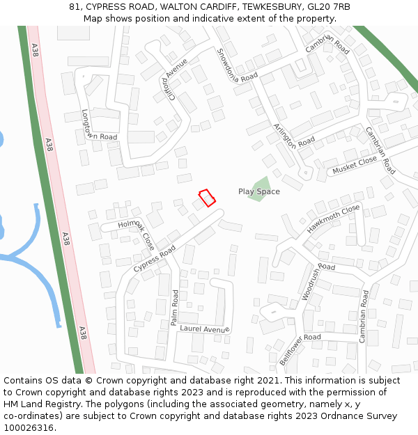 81, CYPRESS ROAD, WALTON CARDIFF, TEWKESBURY, GL20 7RB: Location map and indicative extent of plot