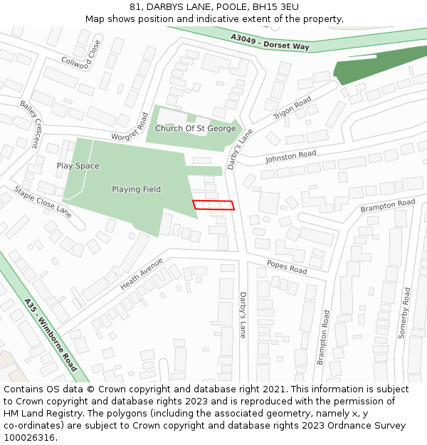 81, DARBYS LANE, POOLE, BH15 3EU: Location map and indicative extent of plot