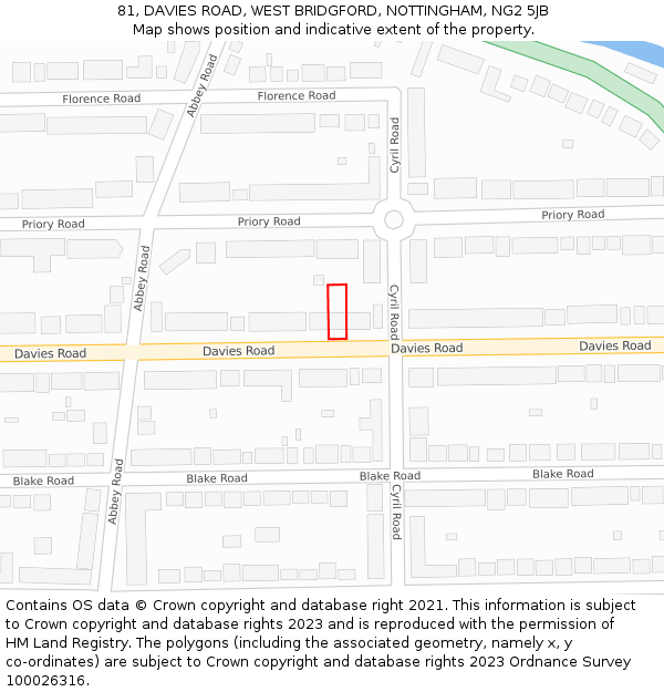 81, DAVIES ROAD, WEST BRIDGFORD, NOTTINGHAM, NG2 5JB: Location map and indicative extent of plot