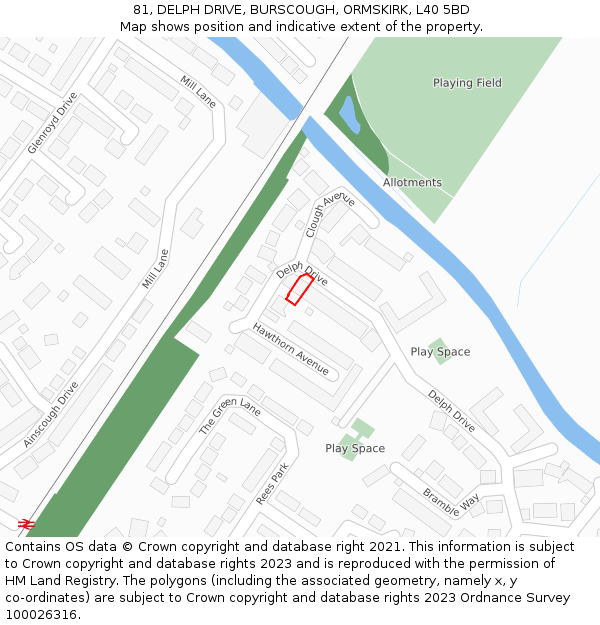 81, DELPH DRIVE, BURSCOUGH, ORMSKIRK, L40 5BD: Location map and indicative extent of plot