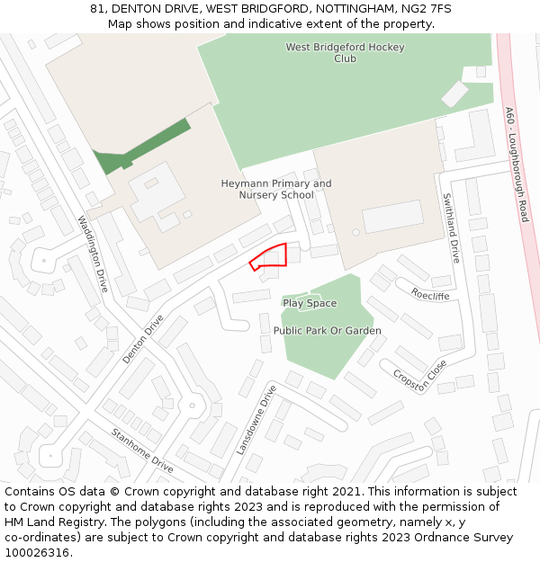 81, DENTON DRIVE, WEST BRIDGFORD, NOTTINGHAM, NG2 7FS: Location map and indicative extent of plot