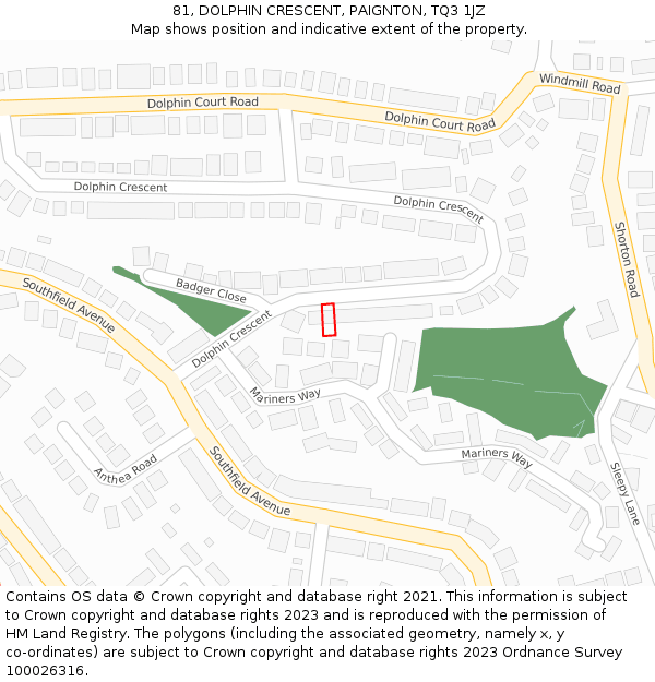 81, DOLPHIN CRESCENT, PAIGNTON, TQ3 1JZ: Location map and indicative extent of plot