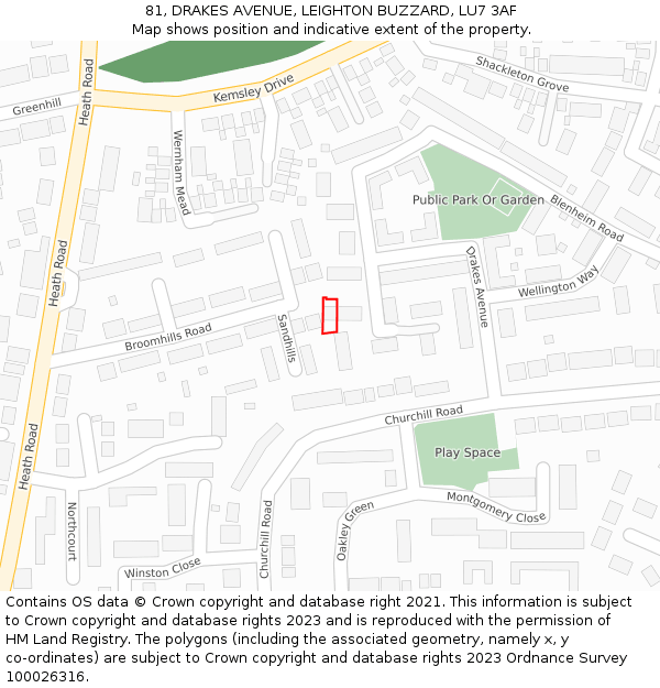 81, DRAKES AVENUE, LEIGHTON BUZZARD, LU7 3AF: Location map and indicative extent of plot