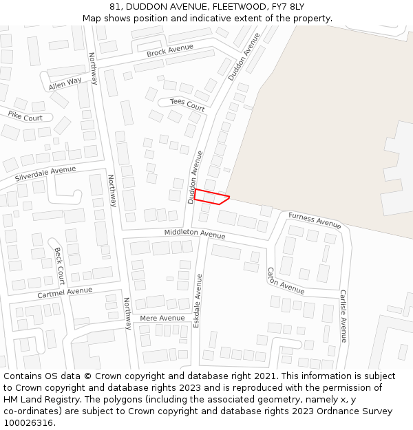 81, DUDDON AVENUE, FLEETWOOD, FY7 8LY: Location map and indicative extent of plot