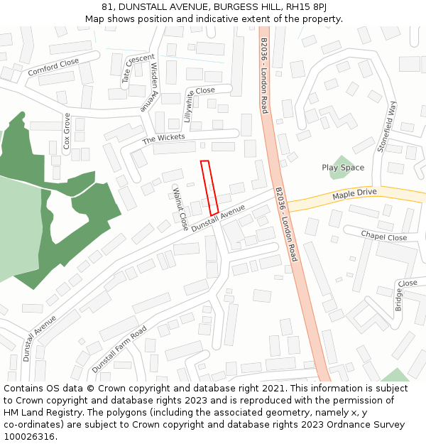 81, DUNSTALL AVENUE, BURGESS HILL, RH15 8PJ: Location map and indicative extent of plot