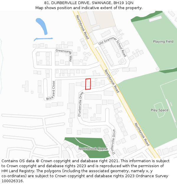 81, DURBERVILLE DRIVE, SWANAGE, BH19 1QN: Location map and indicative extent of plot