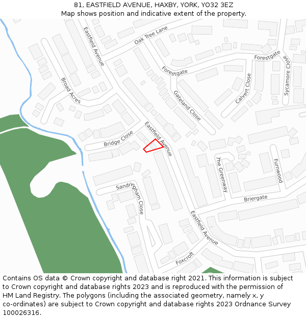 81, EASTFIELD AVENUE, HAXBY, YORK, YO32 3EZ: Location map and indicative extent of plot