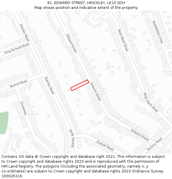 81, EDWARD STREET, HINCKLEY, LE10 0DH: Location map and indicative extent of plot