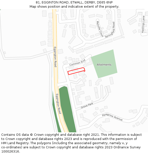 81, EGGINTON ROAD, ETWALL, DERBY, DE65 6NP: Location map and indicative extent of plot