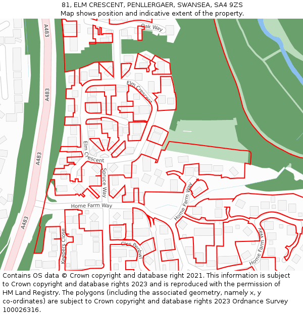 81, ELM CRESCENT, PENLLERGAER, SWANSEA, SA4 9ZS: Location map and indicative extent of plot