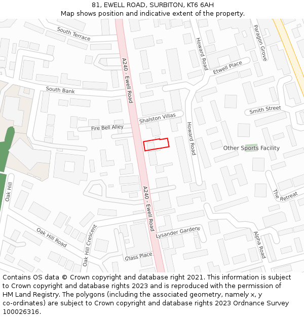 81, EWELL ROAD, SURBITON, KT6 6AH: Location map and indicative extent of plot