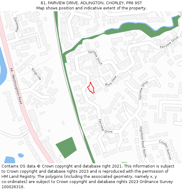 81, FAIRVIEW DRIVE, ADLINGTON, CHORLEY, PR6 9ST: Location map and indicative extent of plot