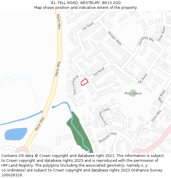 81, FELL ROAD, WESTBURY, BA13 2GG: Location map and indicative extent of plot