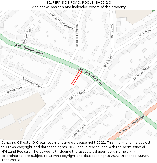 81, FERNSIDE ROAD, POOLE, BH15 2JQ: Location map and indicative extent of plot