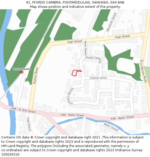 81, FFORDD CAMBRIA, PONTARDDULAIS, SWANSEA, SA4 8AB: Location map and indicative extent of plot
