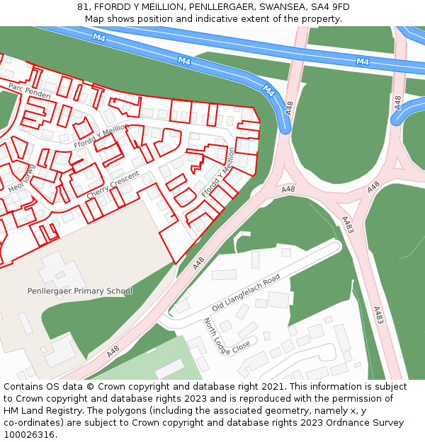 81, FFORDD Y MEILLION, PENLLERGAER, SWANSEA, SA4 9FD: Location map and indicative extent of plot