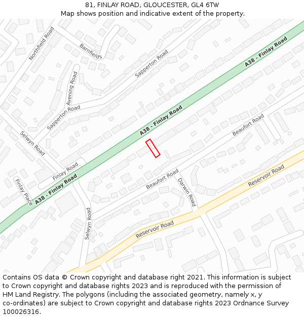 81, FINLAY ROAD, GLOUCESTER, GL4 6TW: Location map and indicative extent of plot