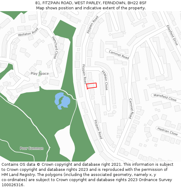 81, FITZPAIN ROAD, WEST PARLEY, FERNDOWN, BH22 8SF: Location map and indicative extent of plot