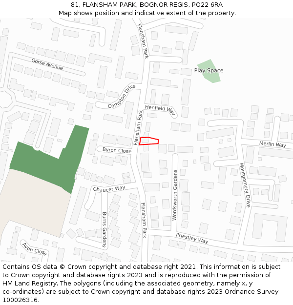 81, FLANSHAM PARK, BOGNOR REGIS, PO22 6RA: Location map and indicative extent of plot