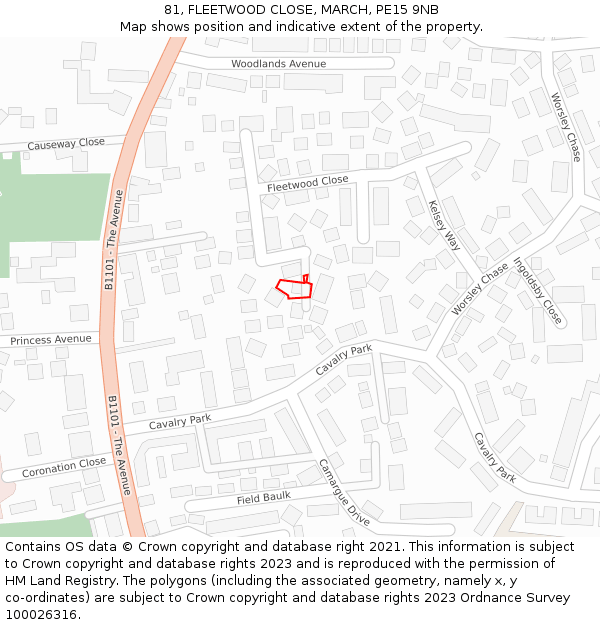 81, FLEETWOOD CLOSE, MARCH, PE15 9NB: Location map and indicative extent of plot