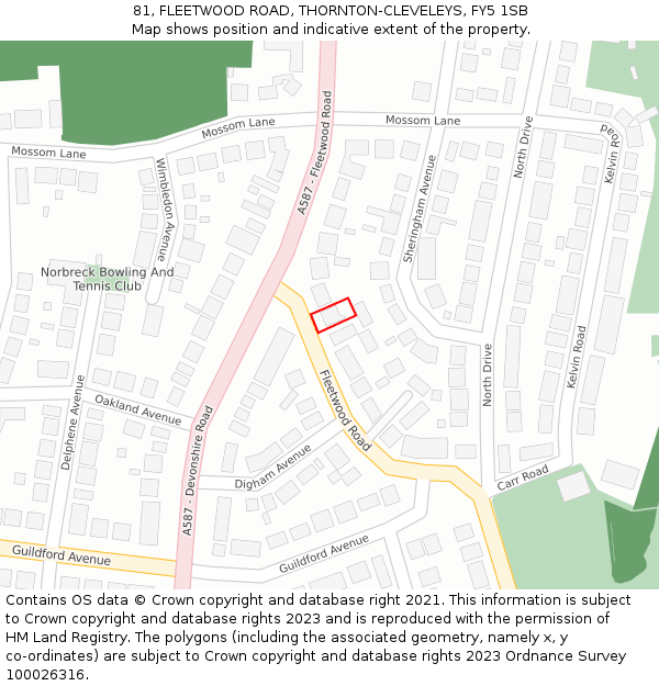 81, FLEETWOOD ROAD, THORNTON-CLEVELEYS, FY5 1SB: Location map and indicative extent of plot