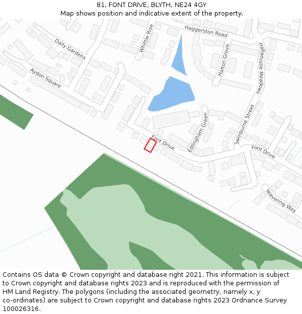 81, FONT DRIVE, BLYTH, NE24 4GY: Location map and indicative extent of plot