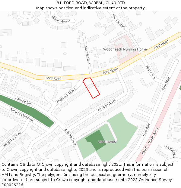 81, FORD ROAD, WIRRAL, CH49 0TD: Location map and indicative extent of plot