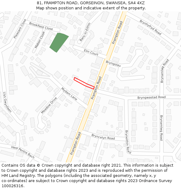 81, FRAMPTON ROAD, GORSEINON, SWANSEA, SA4 4XZ: Location map and indicative extent of plot