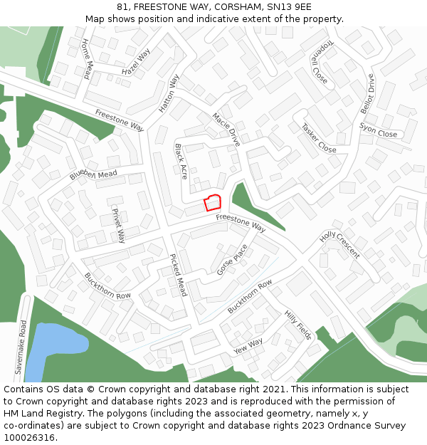 81, FREESTONE WAY, CORSHAM, SN13 9EE: Location map and indicative extent of plot