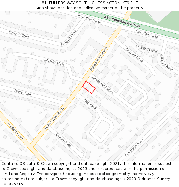 81, FULLERS WAY SOUTH, CHESSINGTON, KT9 1HF: Location map and indicative extent of plot