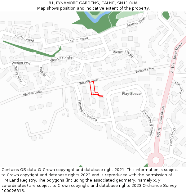 81, FYNAMORE GARDENS, CALNE, SN11 0UA: Location map and indicative extent of plot