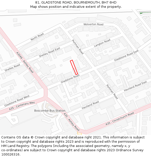 81, GLADSTONE ROAD, BOURNEMOUTH, BH7 6HD: Location map and indicative extent of plot