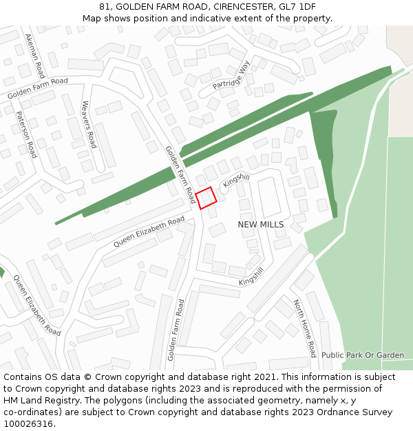 81, GOLDEN FARM ROAD, CIRENCESTER, GL7 1DF: Location map and indicative extent of plot