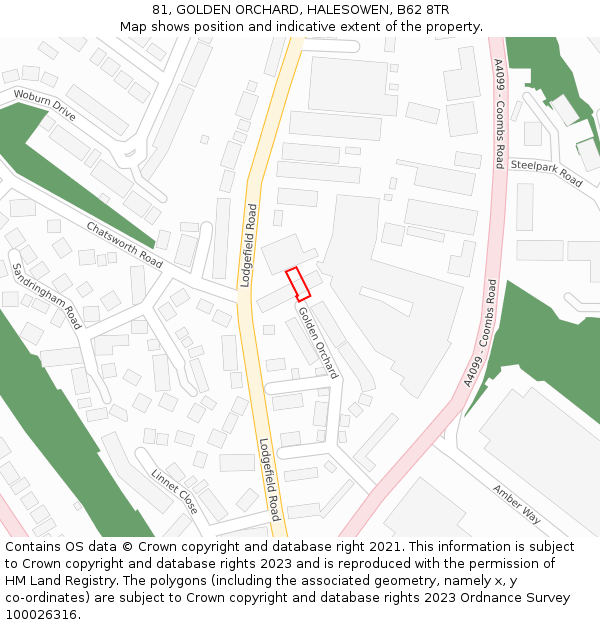 81, GOLDEN ORCHARD, HALESOWEN, B62 8TR: Location map and indicative extent of plot