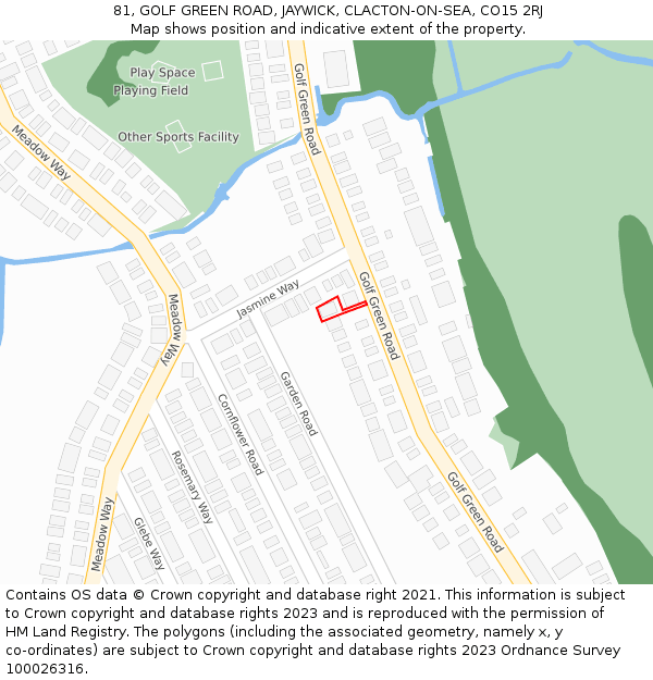 81, GOLF GREEN ROAD, JAYWICK, CLACTON-ON-SEA, CO15 2RJ: Location map and indicative extent of plot