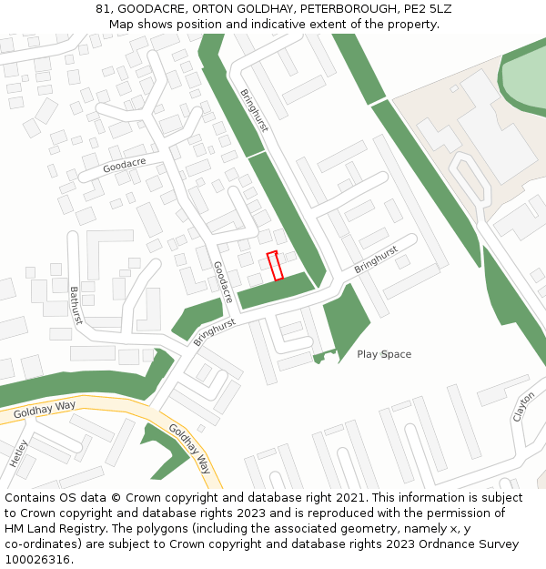 81, GOODACRE, ORTON GOLDHAY, PETERBOROUGH, PE2 5LZ: Location map and indicative extent of plot