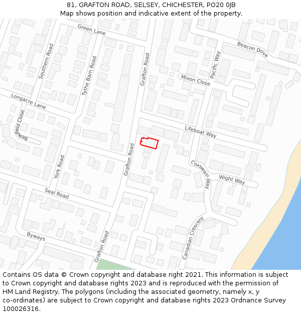 81, GRAFTON ROAD, SELSEY, CHICHESTER, PO20 0JB: Location map and indicative extent of plot